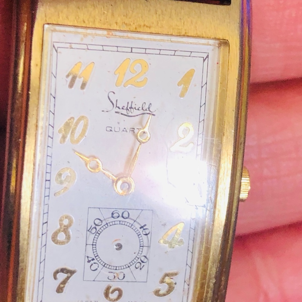 Gold Rectangular Watch With Blue Strap - image 6